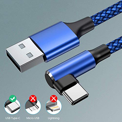 USB C Cable 90 Degree Right Angle[2Pack 10FT], USB A to Type C Nylon Braided Fast Charging Cable for Samsung Galaxy S22 Ultra/S22+/S22/S21, Note 20+/20, PS5, Google Pixel, iPad Pro(Not for 2021)