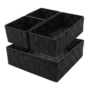 elong home woven basket, handmade small storage basket with durable metal frame, woven storage basket for organizing, set of 4, black