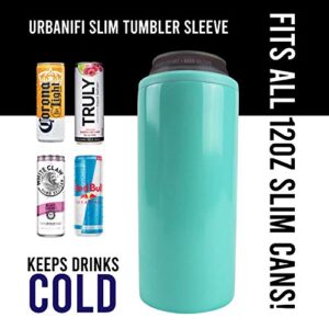 Urbanifi Slim Hard Seltzer Cooler Insulated Drink Stainless Steel Double Walled Tumbler Sleeve for 12 OZ Skinny Can, Water Bottle or Soda Gifts (Black)