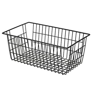 SANNO Freezer Baskets Wire Storage Baskets Closet Baskets Bin Farmhouse Organizer Storage Bins Large Organizer Bins for Home, Office, Bathroom, Pantry Organization Storage -Black Set of 2, 15.7"