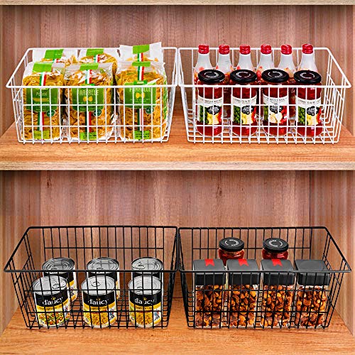 SANNO Freezer Baskets Wire Storage Baskets Closet Baskets Bin Farmhouse Organizer Storage Bins Large Organizer Bins for Home, Office, Bathroom, Pantry Organization Storage -Black Set of 2, 15.7"