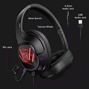 EKSA USB Gaming Headset - 7.1 Surround Sound Headphones with Breathable Earmuffs - Noise Cancelling Mic - Gaming Headphones for PC, PS4, Xbox One S/X, Android