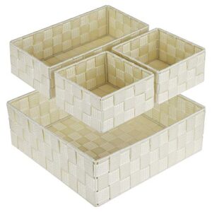 posprica woven storage baskets for organizing, small black baskets cube bin container tote organizer divider for drawer, closet, shelf, dresser, set of 4(beige)