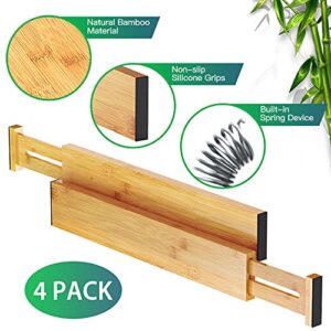 Pipishell 4-Pack Bamboo Drawer Dividers, 17.5-20.8" Adjustable Separators Expandable Drawer Divider Organizers Kitchen Utensils Organization Extra Long for Dresser Bedroom Bathroom Office 2.5" High