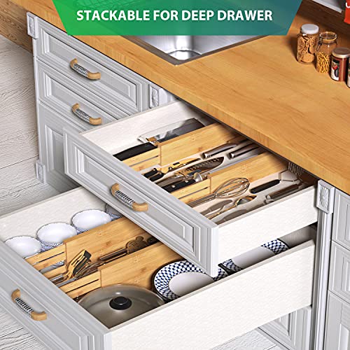 Pipishell 4-Pack Bamboo Drawer Dividers, 17.5-20.8" Adjustable Separators Expandable Drawer Divider Organizers Kitchen Utensils Organization Extra Long for Dresser Bedroom Bathroom Office 2.5" High