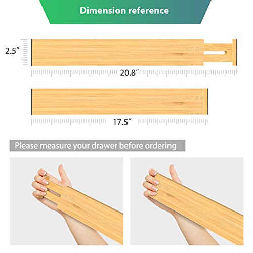 Pipishell 4-Pack Bamboo Drawer Dividers, 17.5-20.8" Adjustable Separators Expandable Drawer Divider Organizers Kitchen Utensils Organization Extra Long for Dresser Bedroom Bathroom Office 2.5" High