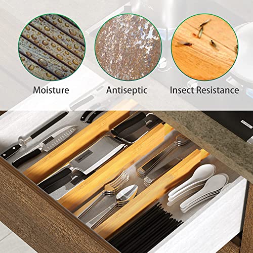 Pipishell 4-Pack Bamboo Drawer Dividers, 17.5-20.8" Adjustable Separators Expandable Drawer Divider Organizers Kitchen Utensils Organization Extra Long for Dresser Bedroom Bathroom Office 2.5" High