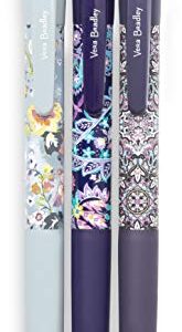 Vera Bradley Black Ink Pen Set of 3, Colorful Retractable Pens, Plastic Click Pens with Zip Pouch, Summer 20 Medley