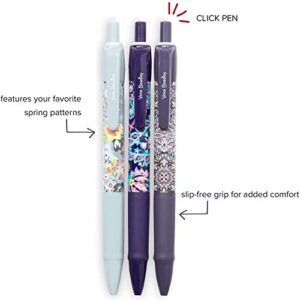 Vera Bradley Black Ink Pen Set of 3, Colorful Retractable Pens, Plastic Click Pens with Zip Pouch, Summer 20 Medley