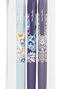 Vera Bradley Black Ink Pen Set of 3, Colorful Retractable Pens, Plastic Click Pens with Zip Pouch, Summer 20 Medley