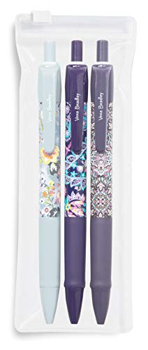 Vera Bradley Black Ink Pen Set of 3, Colorful Retractable Pens, Plastic Click Pens with Zip Pouch, Summer 20 Medley