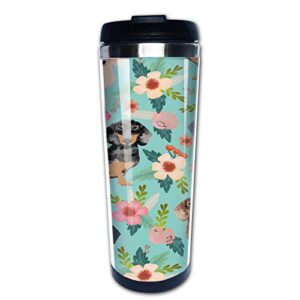 dachshund dog with flower print travel mug, tumbler with lids coffee cup, vacuum insulated stainless steel water bottle 15 oz