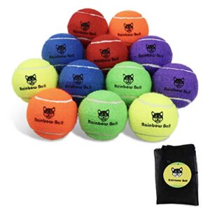 PIKASEN Rainbow Tennis Balls for Dogs 2.5" or 2.3" Size 12 Pack 6 Bright Colours Interactive Dog Toys Dog Gift for Large Dogs and Medium Small Dogs (2.5 Inches)