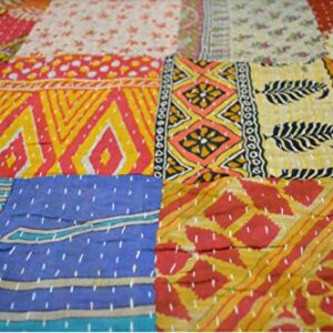 Maviss Homes Beautiful Indian Traditional Patchwork Super Soft Cotton Double Kantha Quilt | Throw Blanket Bedspreads | Cozy Blanket Quilt | Easy Machine Washable and Dryable; Multicolour