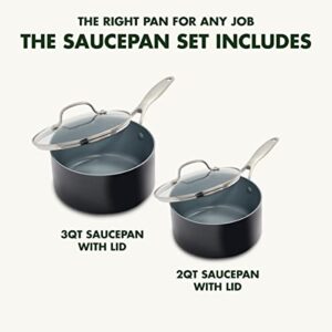 GreenPan Valencia Pro Hard Anodized Healthy Ceramic Nonstick 2QT and 3QT Saucepan Pot Set with Lids, PFAS-Free, Induction, Dishwasher Safe, Oven Safe, Gray