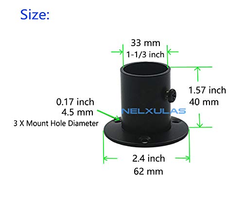 NELXULAS Classic Black Stainless Steel Closet Rod Flange Holder for Pipe (1-1/4")