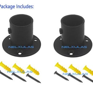 NELXULAS Classic Black Stainless Steel Closet Rod Flange Holder for Pipe (1-1/4")