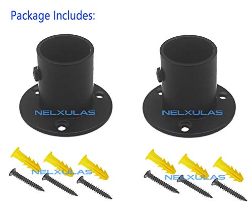 NELXULAS Classic Black Stainless Steel Closet Rod Flange Holder for Pipe (1-1/4")