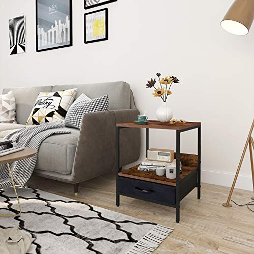 Kamiler Industrial Nightstand with Drawer -End Table,Side Table,Telephone Sofa Table Rustic Furniture Metal Frame for Bedroom/Entryway/Office
