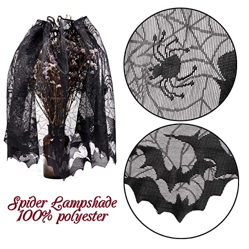 Sunnyglade 8 Pack Halloween Spider Cobweb Lace Tablecloth Set,Fireplace Mantel Scarf & Lace Table Runner & Round Table Cover & Spider Lampshade & Rectangular Placemat for Halloween Party Decorations