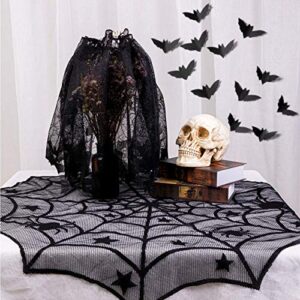 Sunnyglade 8 Pack Halloween Spider Cobweb Lace Tablecloth Set,Fireplace Mantel Scarf & Lace Table Runner & Round Table Cover & Spider Lampshade & Rectangular Placemat for Halloween Party Decorations