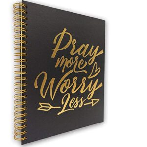 akeke pray more worry less inspirational hardcover spiral notebook/journal, gold foil words, gold wire-o spiral, notes diary book gift for women, friend, sister, student, daughter