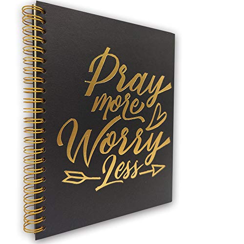 akeke Pray More Worry Less Inspirational Hardcover Spiral Notebook/Journal, Gold Foil Words, Gold Wire-o Spiral, Notes Diary Book Gift for Women, Friend, Sister, student, Daughter