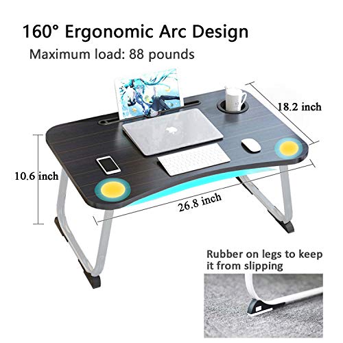XXL Laptop Table,Portable Lap Table with Beverage Holder and Storage Drawer,Standing Floor Table Adult Work,Folding Laptop Tray for Student Study Writing Eating on Bed Couch Office(27.5”x18.9”x11”)
