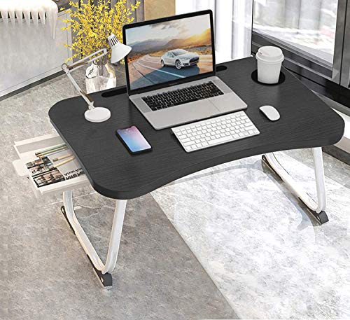 XXL Laptop Table,Portable Lap Table with Beverage Holder and Storage Drawer,Standing Floor Table Adult Work,Folding Laptop Tray for Student Study Writing Eating on Bed Couch Office(27.5”x18.9”x11”)