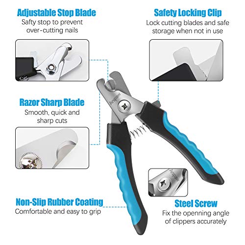 Dog Nail Clippers and Trimmer Set, Anipaw Stainless Steel Non Slip Handles & Razor Sharp Blades, Safety Guard to Avoid Over-Cutting, Grooming Tool for All Small Large Pets, Free Nail File