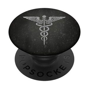 black medical caduceus symbol - rn nurse healthcare popsockets popgrip: swappable grip for phones & tablets