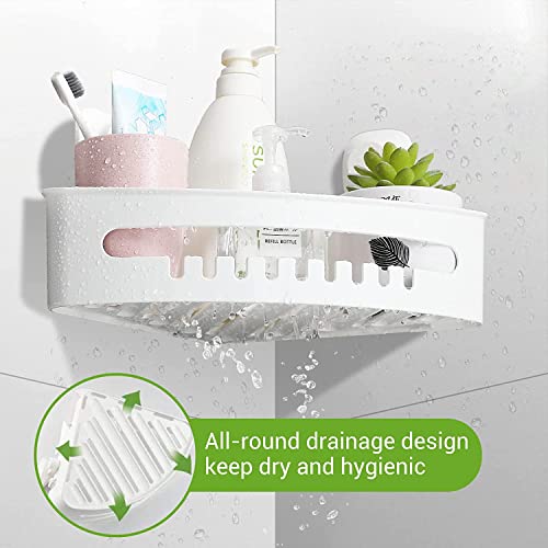 LUXEAR Suction Cup Corner Shower Caddy Wall Mounted Shower Shelf Bathroom Storage Basket - No-Drilling Removable Plastic Storage Organizer for Bathroom Shower Kitchen - White