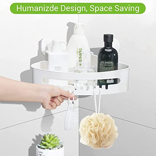 LUXEAR Suction Cup Corner Shower Caddy Wall Mounted Shower Shelf Bathroom Storage Basket - No-Drilling Removable Plastic Storage Organizer for Bathroom Shower Kitchen - White