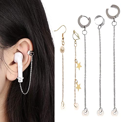 Anti-Lost Earrings Hook for Airpods,AirPods Pro Anti Lost Ear Clips Pendant for Women and Girls,Earring Hanging Chain for Airpods Suitable for Hiking/Jogging/Working/Running/Gym -5 Pairs