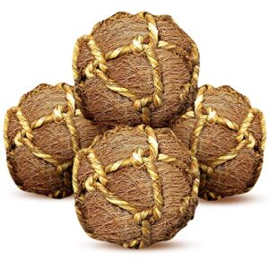 Meric 4 Pack Coconut Fiber Balls, Dental Floss for Dog, Cat, Rabbits, Round Chew Toys , Provides Entertainment , Alleviates Stress and Boredom