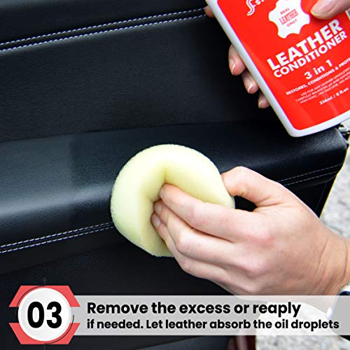 Leather Conditioner and Leather Cleaner 3 in 1 - Restores, Conditions & Protects Any Leather pH Balanced wt Natural Oils Complete Leather Care, Use On Car Leather, Furniture, Shoes, Bags, Accessories