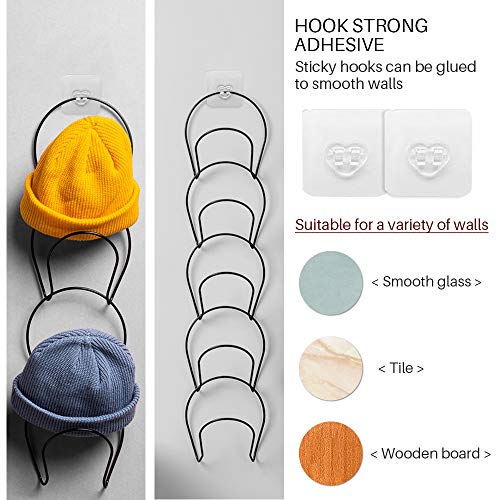 Hat Rack Caps Rack Holder,10 Rings Hat Organizer Cap Holder Organizer (Door Hooks and Sticky Hooks Include),Door/Wall/Clothes Rod Hanger Storage Hat Organizer for Baseball, Caps, Towel (round, black)