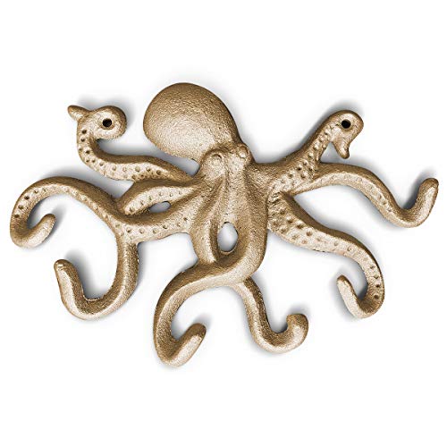 Wallcharmers Gold Octopus Key, Leash, & Towel Holder | Nautical Home & Wall Decor