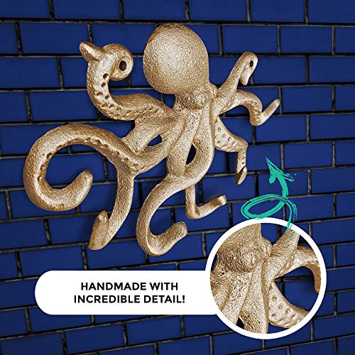 Wallcharmers Gold Octopus Key, Leash, & Towel Holder | Nautical Home & Wall Decor