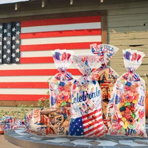 Whaline 150Pcs Patriotic Cello Bag, 11.4" x 5.1" Candy Cellophane Bags with Red Twist Tie, 3 Style 4th of July Gifts Bags Party Favors Treat Bags for Sports Event Independence Day Party Table Setting