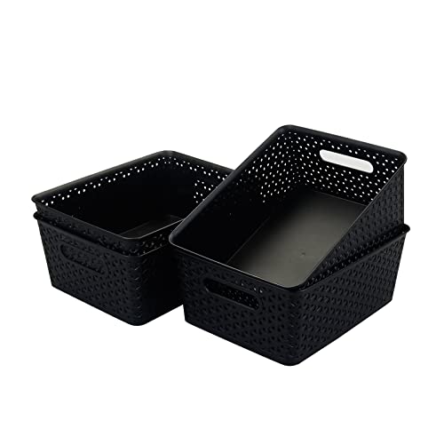 Pekky Black Plastic Storage Basket, Kitchen Organizer, 11.6" x9.1" x4.7", Set of 4