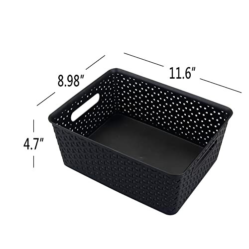 Pekky Black Plastic Storage Basket, Kitchen Organizer, 11.6" x9.1" x4.7", Set of 4