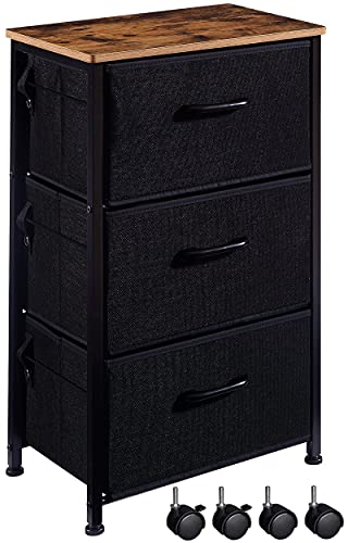 EKNITEY 3 Drawers Nightstand, Small Dresser Chest Sturdy Side End Table with Fabric Drawers and Wheels for Bedroom, Living Room, Office, Closet