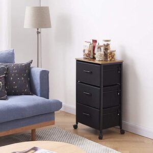 EKNITEY 3 Drawers Nightstand, Small Dresser Chest Sturdy Side End Table with Fabric Drawers and Wheels for Bedroom, Living Room, Office, Closet
