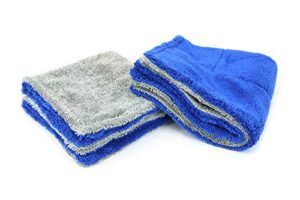 [amphibian jr.] dual side detailing microfiber towel - one side twist, one side plush - 16"x16" (blue/gray)