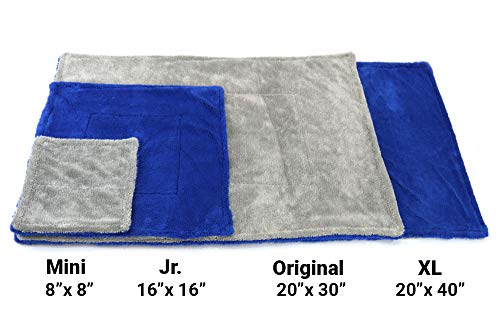 [Amphibian Jr.] Dual Side Detailing Microfiber Towel - One Side Twist, One Side Plush - 16"x16" (Blue/Gray)