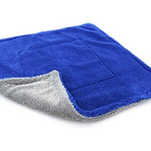 [Amphibian Jr.] Dual Side Detailing Microfiber Towel - One Side Twist, One Side Plush - 16"x16" (Blue/Gray)