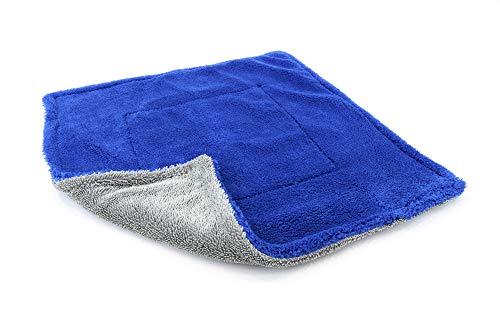 [Amphibian Jr.] Dual Side Detailing Microfiber Towel - One Side Twist, One Side Plush - 16"x16" (Blue/Gray)