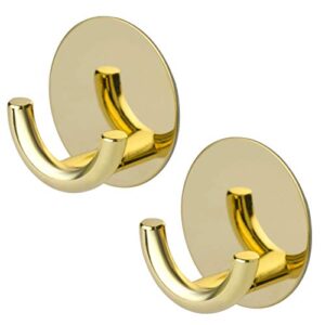 self adhesive double coat hook wall mount, round double towel rack, modern kitchen bathroom multi-purpose hanger for robe, hat, key… (gold)