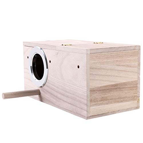 Hand Crafted Extra Large Parakeet Nest Box; Budgie Bird House with Natural Coconut Fiber Nesting Material; Natural Wood Breeding Box for Cockatiel, Lovebirds, Parrotlets and Small to Medium Birds